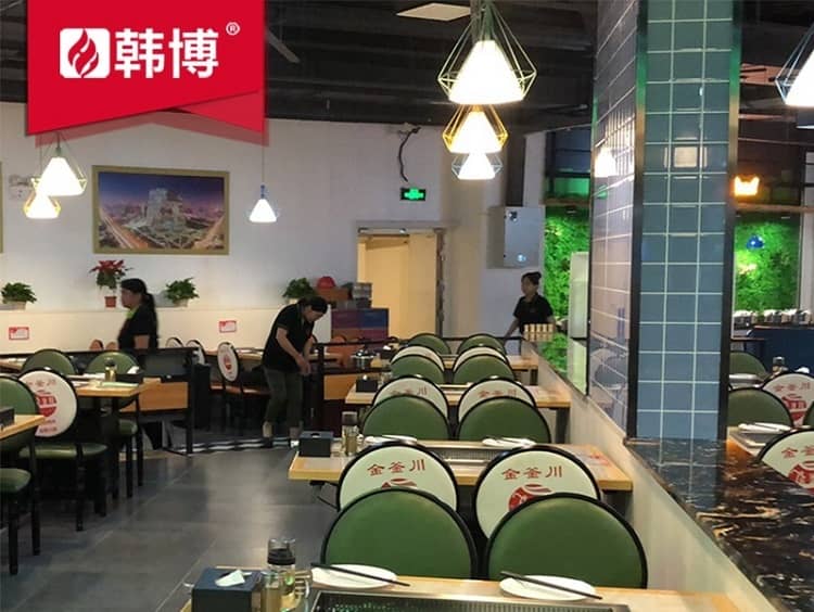 扬州金釜川烤肉海鲜自助烤肉店无烟涮烤一体桌案例(图3)